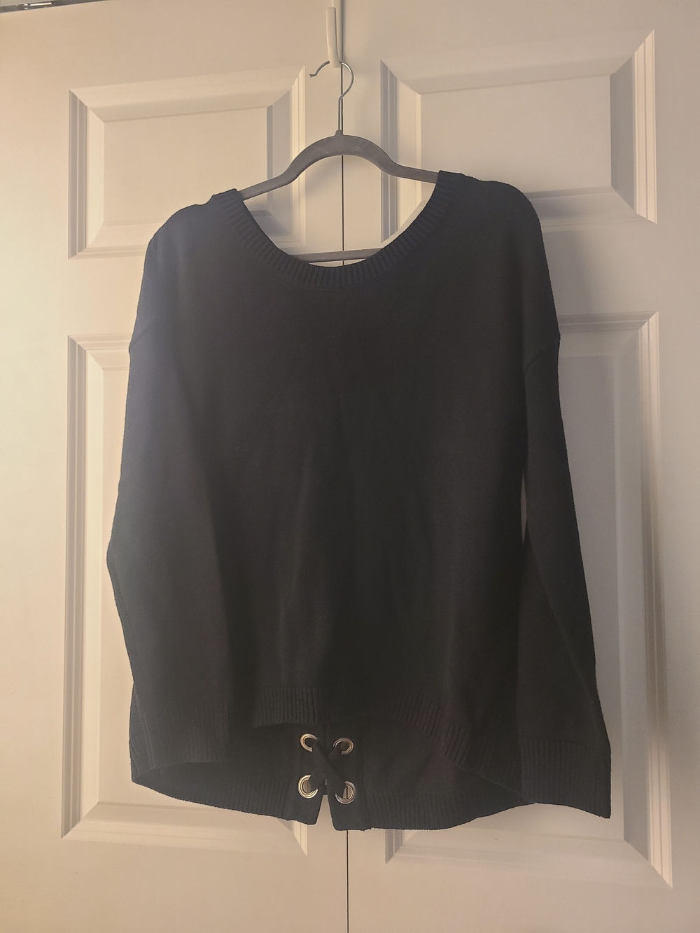 Express Black Crewneck Sweater with Lace-up back